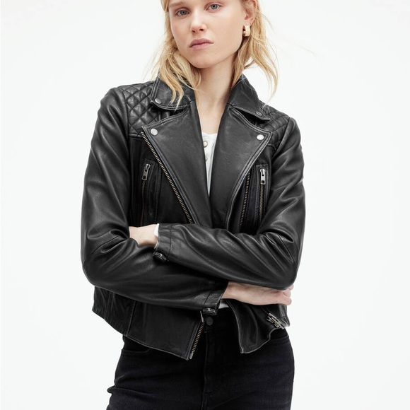 AllSaints Cargo Distressed Leather Biker Jacket - Picture 4 of 4